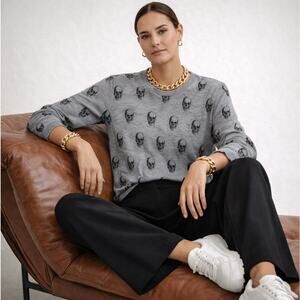 SKULL CASHMERE Kalissa Long Sleeve Skull Print Cotton Shirt Gray Sz M $175 {3X1}